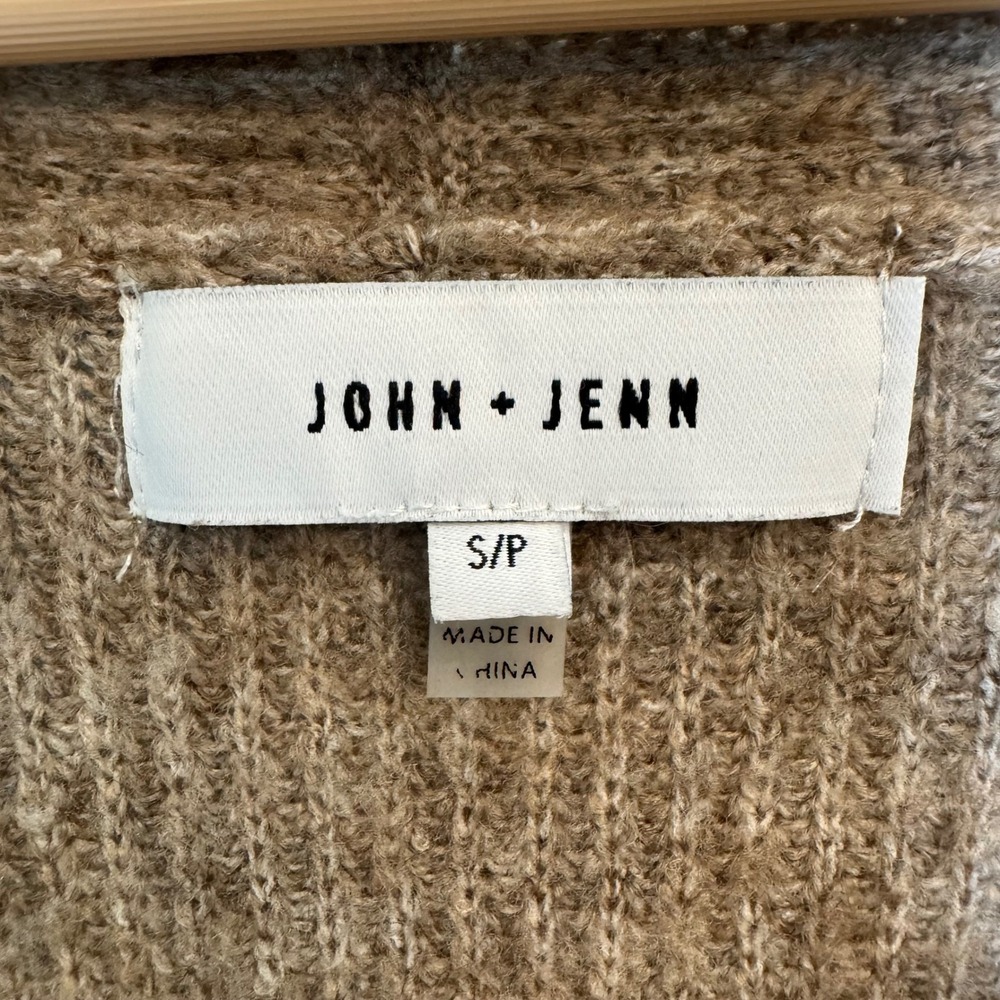 John + Jenn Womens Open Front Cardigan Taupe Brown Marl Knit Pocket Sweater S - Picture 3 of 6